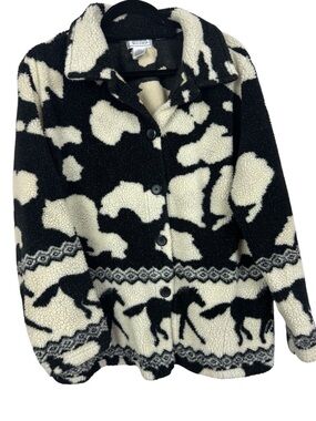 Vintage Jennifer Moore Horse Pattern Fleece Button Up Jacket Shacket L